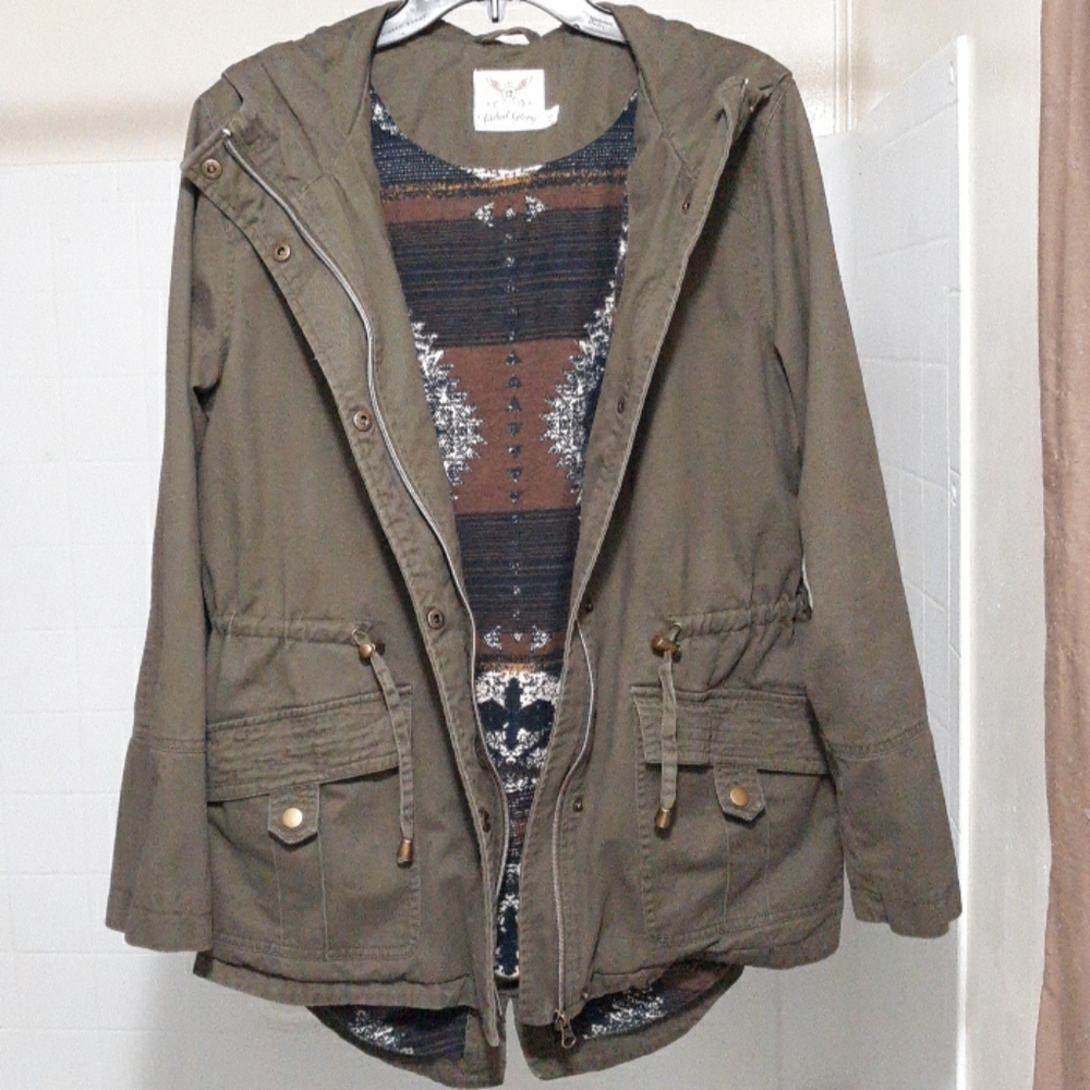 SOLDFaded Glory Olive Green Hooded Zip Snap Jacket